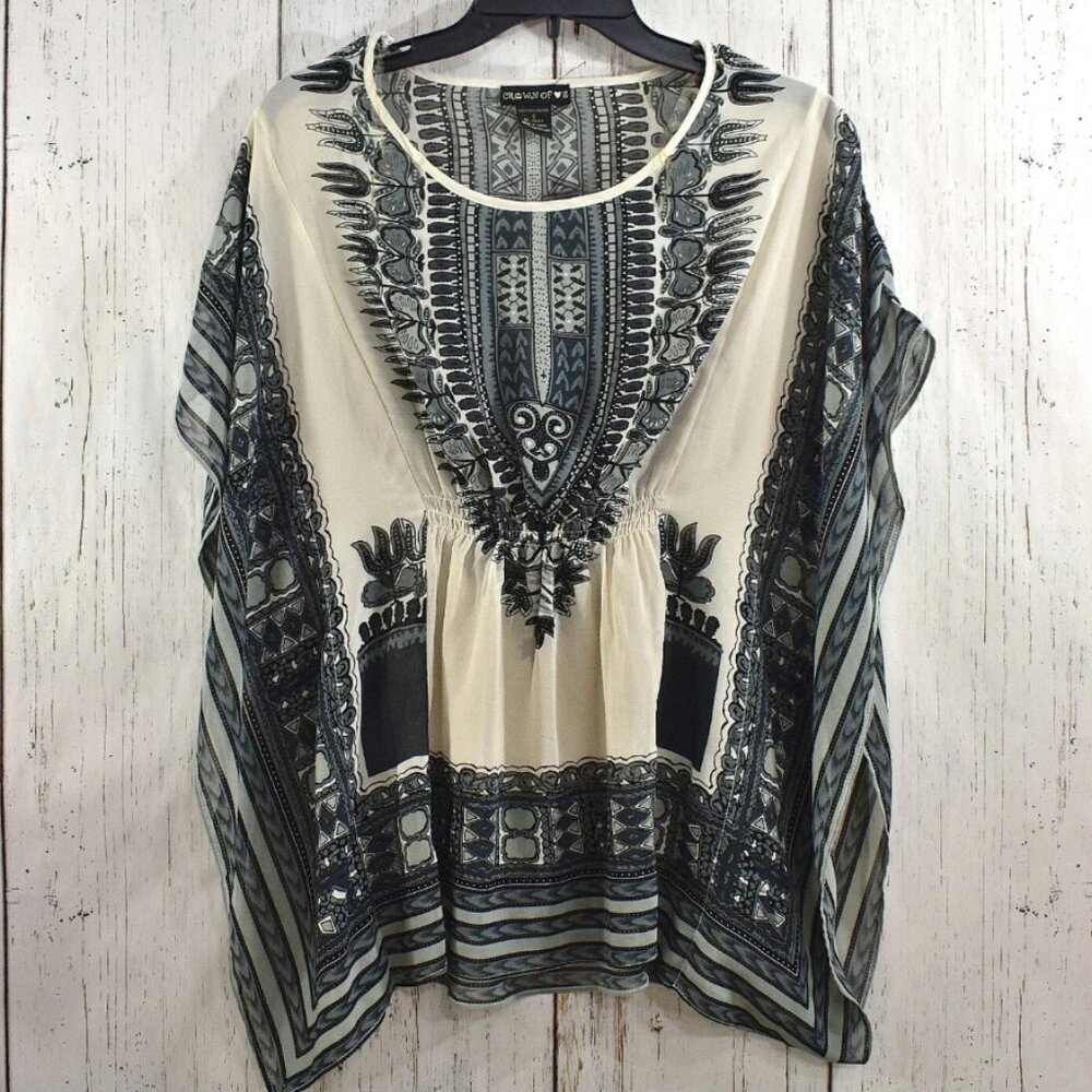 Women's Crown of Heart's Cover Up Bohemian Dolman Sleeve SMALL Multicolor